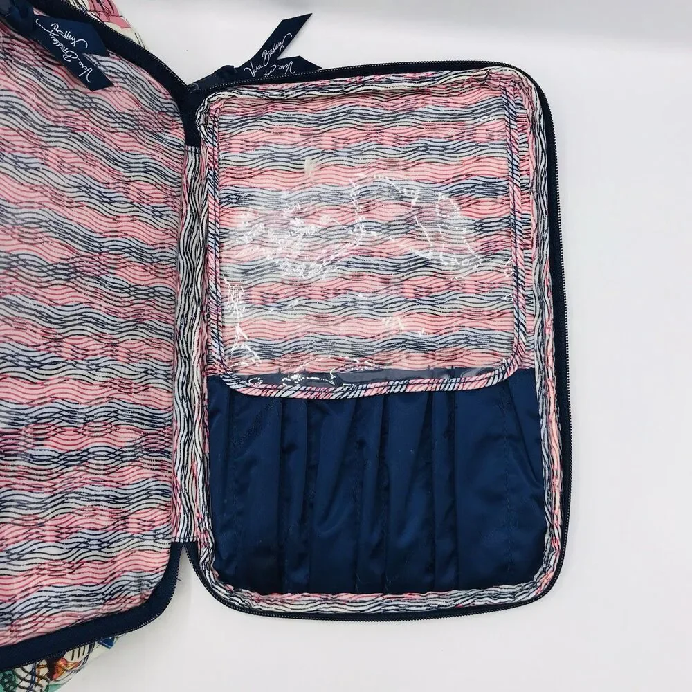 Vera Bradley Cuban Stamps Travel Case Cosmetic Makeup Bag Zip Close Lined 12x7x4